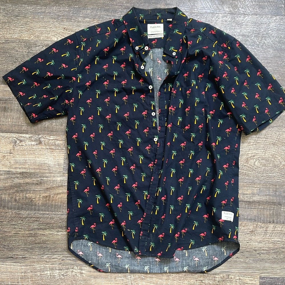 Flamingo men’s large short sleeve button down shirt